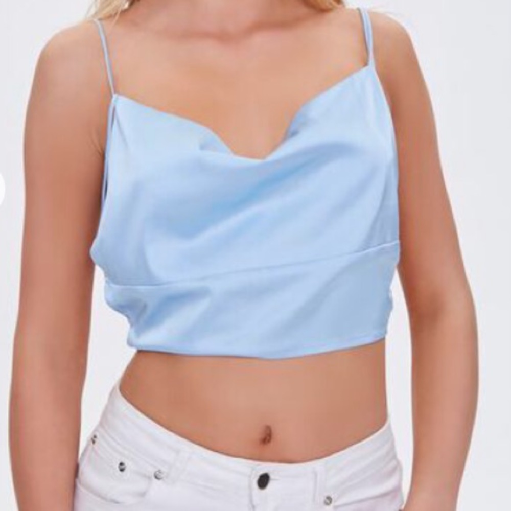 Forever 21 Satin Strappy Cowl Neck Crop Top